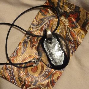 Murano Black and Silver Glass Pendant Necklace